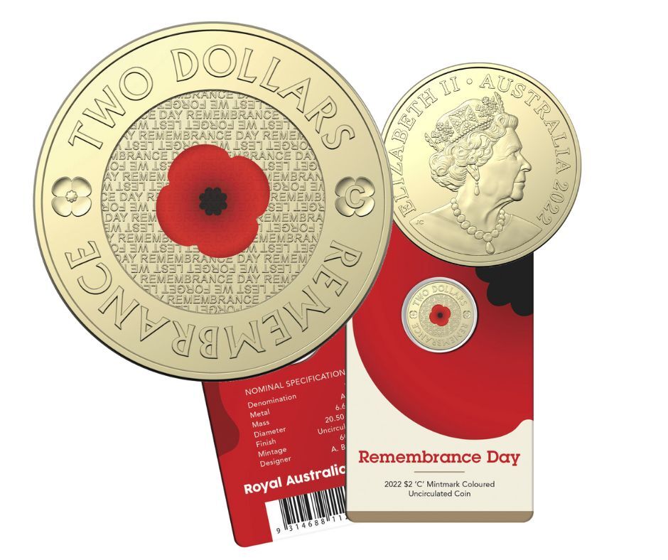 2022 UNC $2 RED POPPY C MINT CARDED COIN ANZAC REMEMBRANCE DAY FREE EXPRESS POST