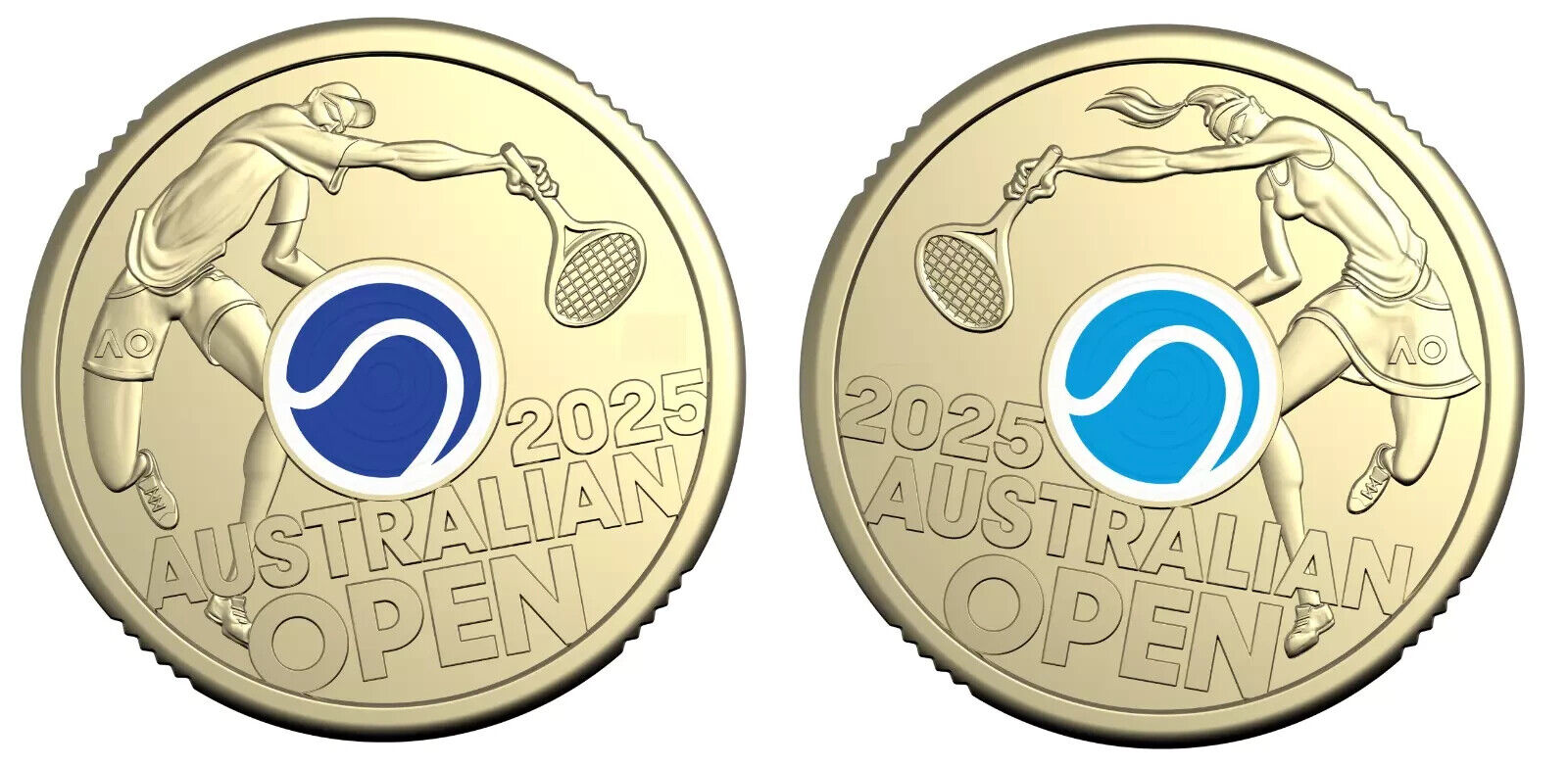 UNC 2025 $2 Australian Open Tennis Men's and Women's two dollar Colour Coin set