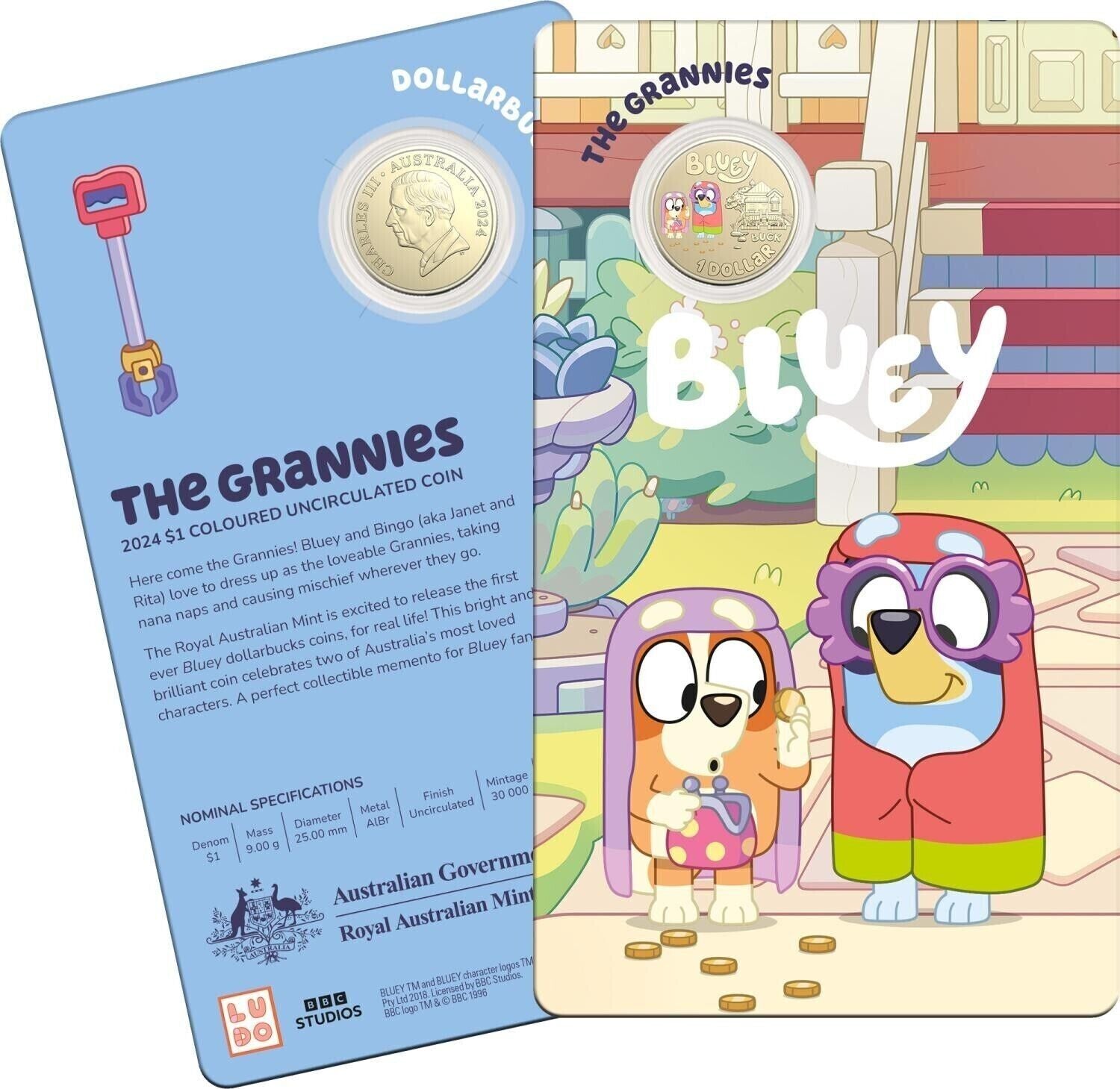 NEW 2024 $1 Bluey Dollar-bucks The Grannies Coloured UNC Coin INSTOCK EXPRESS