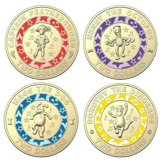 2021 $2 WIGGLES 30TH ANNIVERSARY SET OF 4 TWO DOLLAR RARE QUEEN COINS RARE CIRC