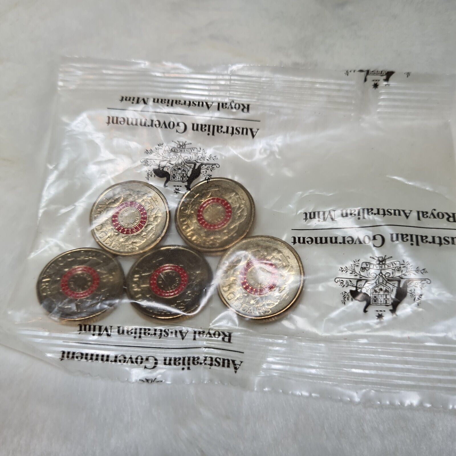 UNC $2 2015 Red Anzac Cove Lest We Forget War Graves two dollar RAM BAG(5 Coins)