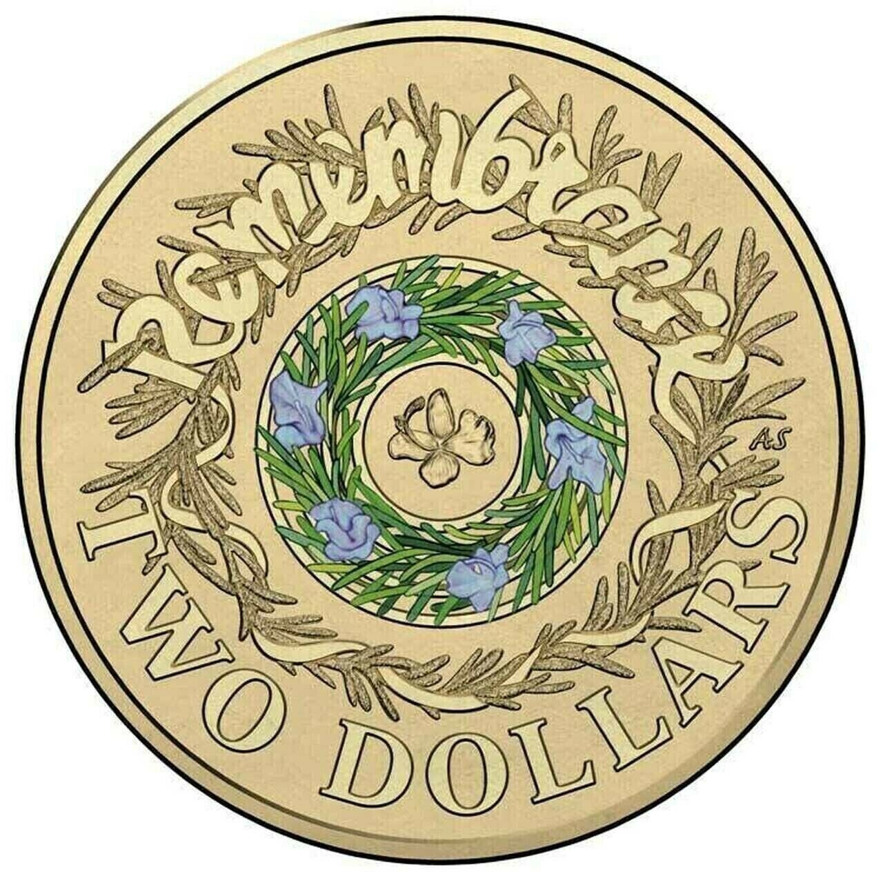 UNC 2017 $2 Rosemary Remembrance Two Dollar Coloured queen Coin ex bag / roll