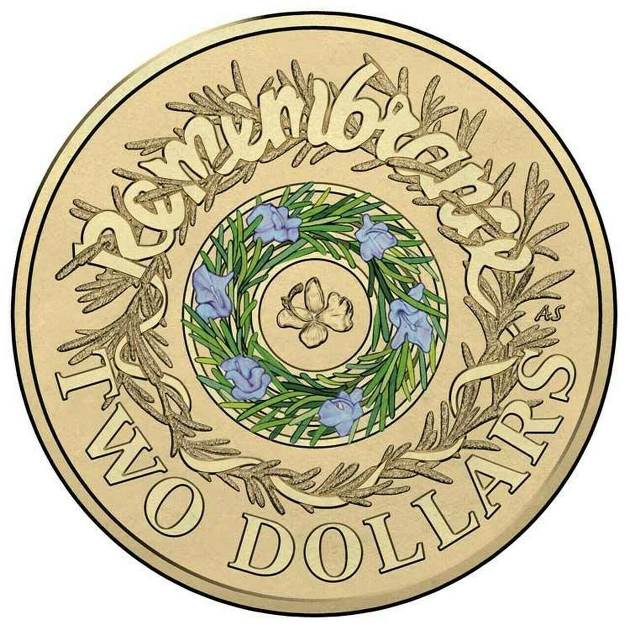 2017 $2 Rosemary Remembrance Australian Two Dollar Coloured Queen Coin RARE CIRC