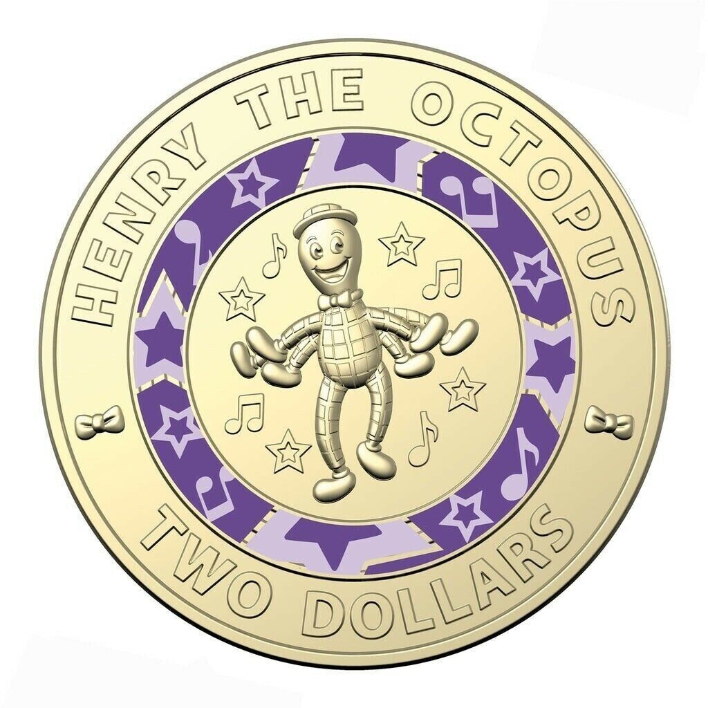 UNC 2021 $2 PURPLE WIGGLES HENRY THE OCTOPUS AUSTRALIA TWO DOLLAR COIN EX BAG