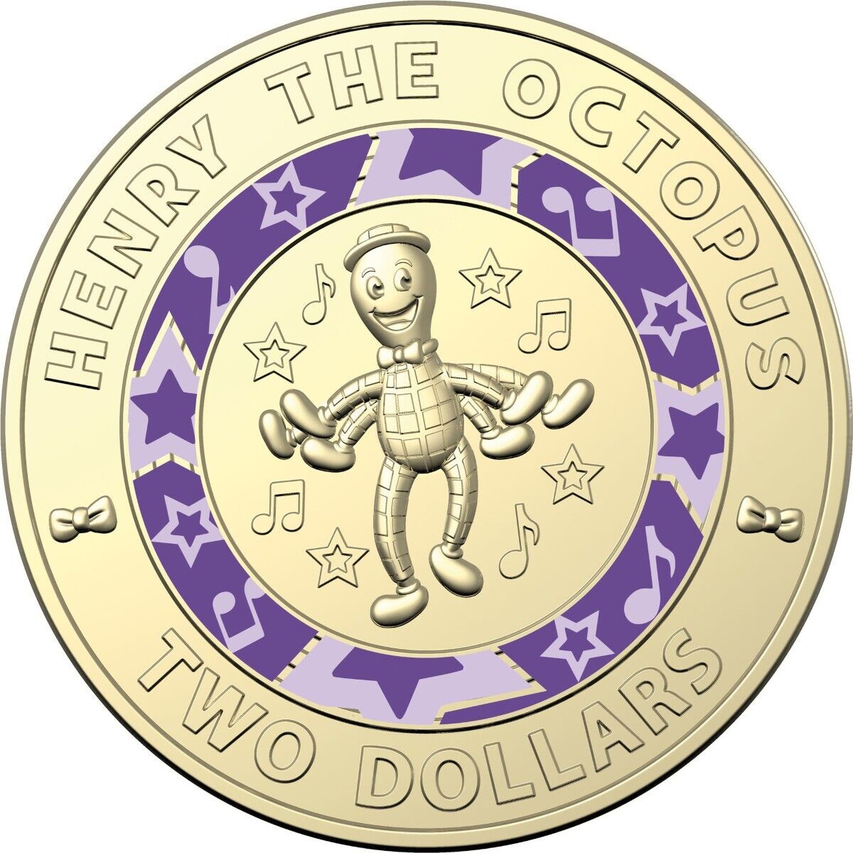 2021 $2 PURPLE WIGGLES HENRY THE OCTOPUS AUSTRALIAN TWO DOLLAR COIN RARE CIRC