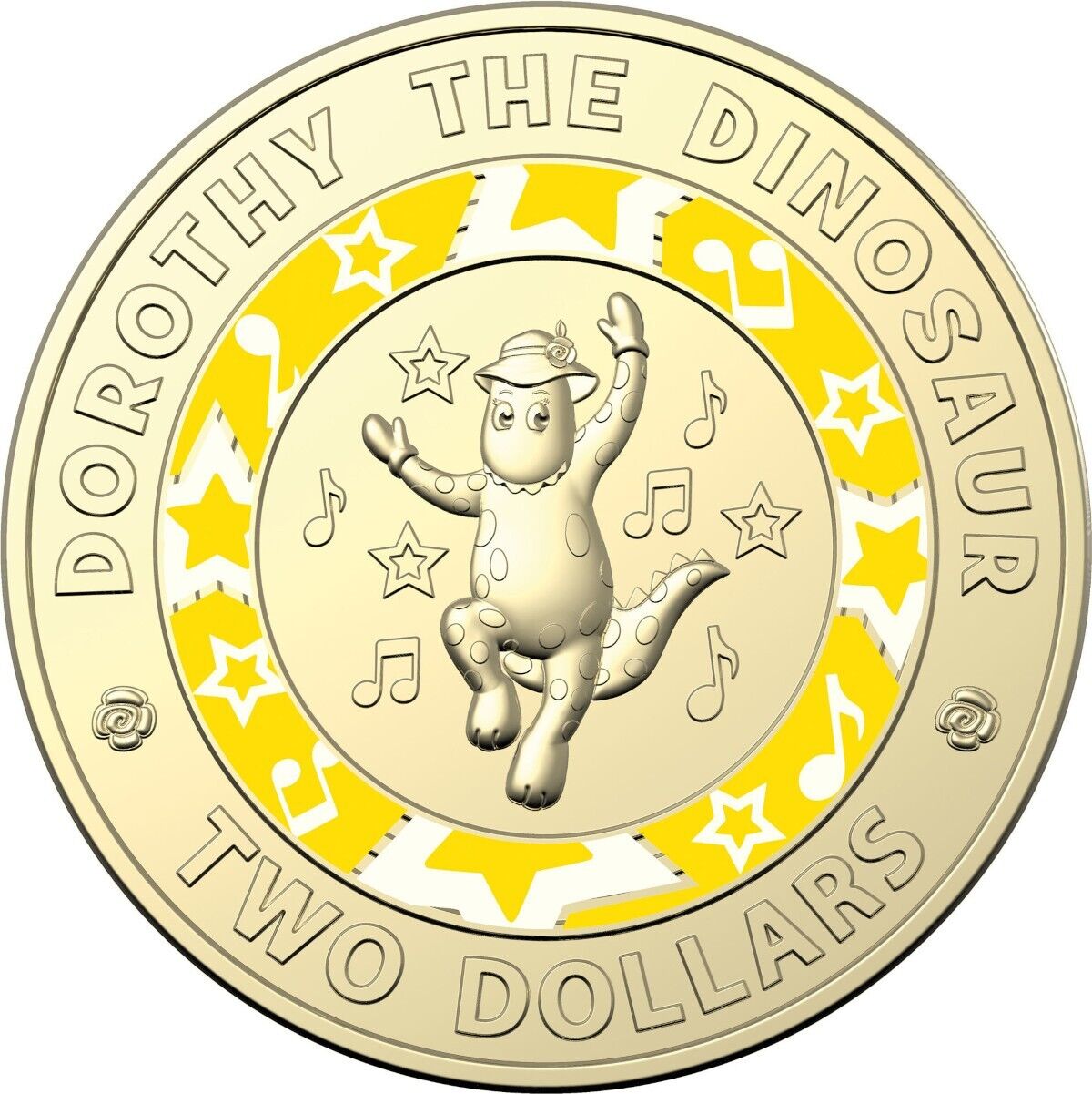 UNC 2021 $2 YELLOW WIGGLES DOROTHY THE DINOSAUR AUSTRALIA TWO DOLLAR COIN EX BAG