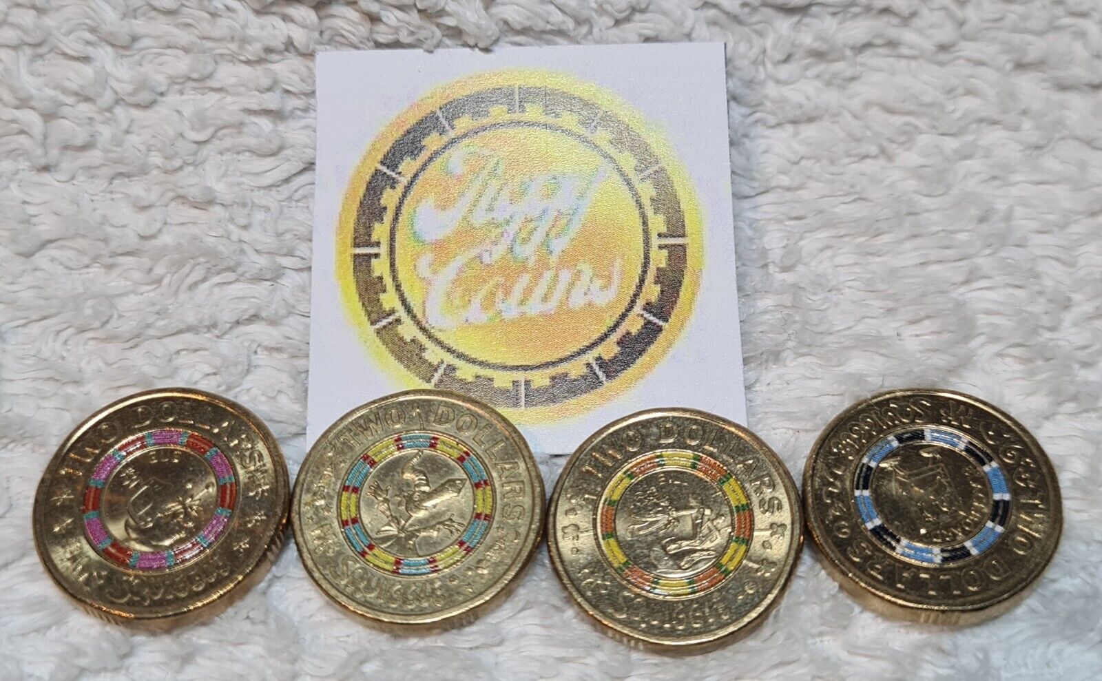 2019 $2 MR SQUIGGLE SET OF 4 x TWO DOLLAR AUSTRALIAN COLOURED COINS QUEEN CIRC