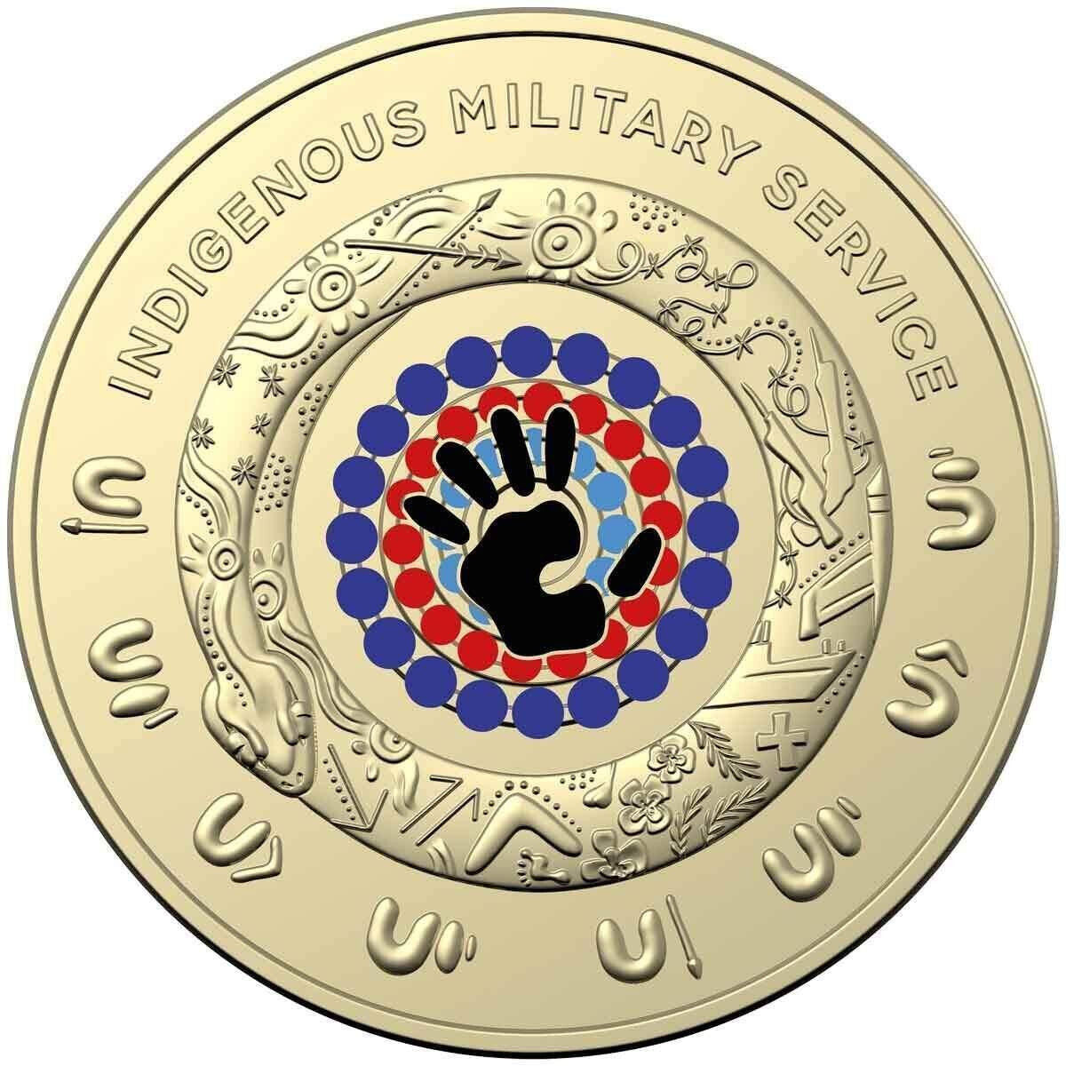 2021 $2 Indigenous Military  & Aboriginal Flag two Dollar Coloured Coin UNC Set