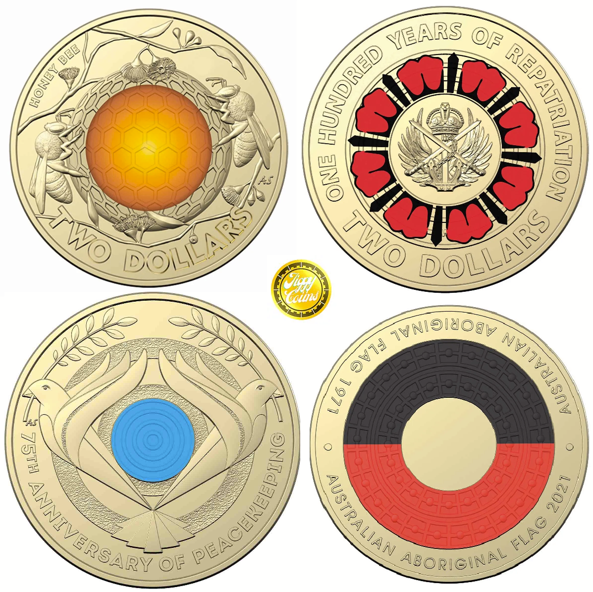 UNC Aus $2 Two Dollar Coin  set Honeybee, Peacekeeping, Repatriation, Aboriginal