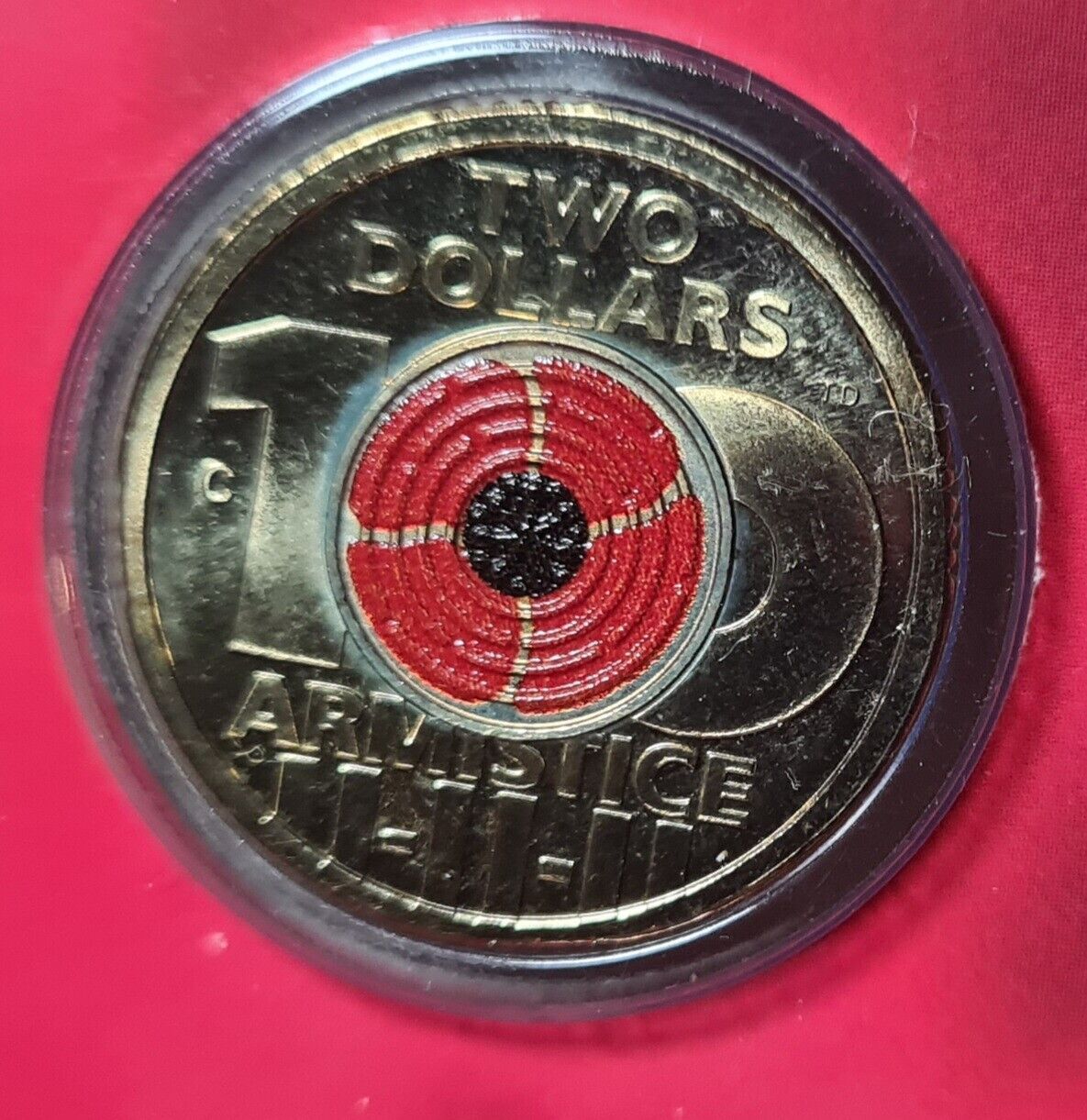 2018 ANZAC Armistice Red Poppy $2 dollar Coin, Remembrance Day C Mint Mark Card