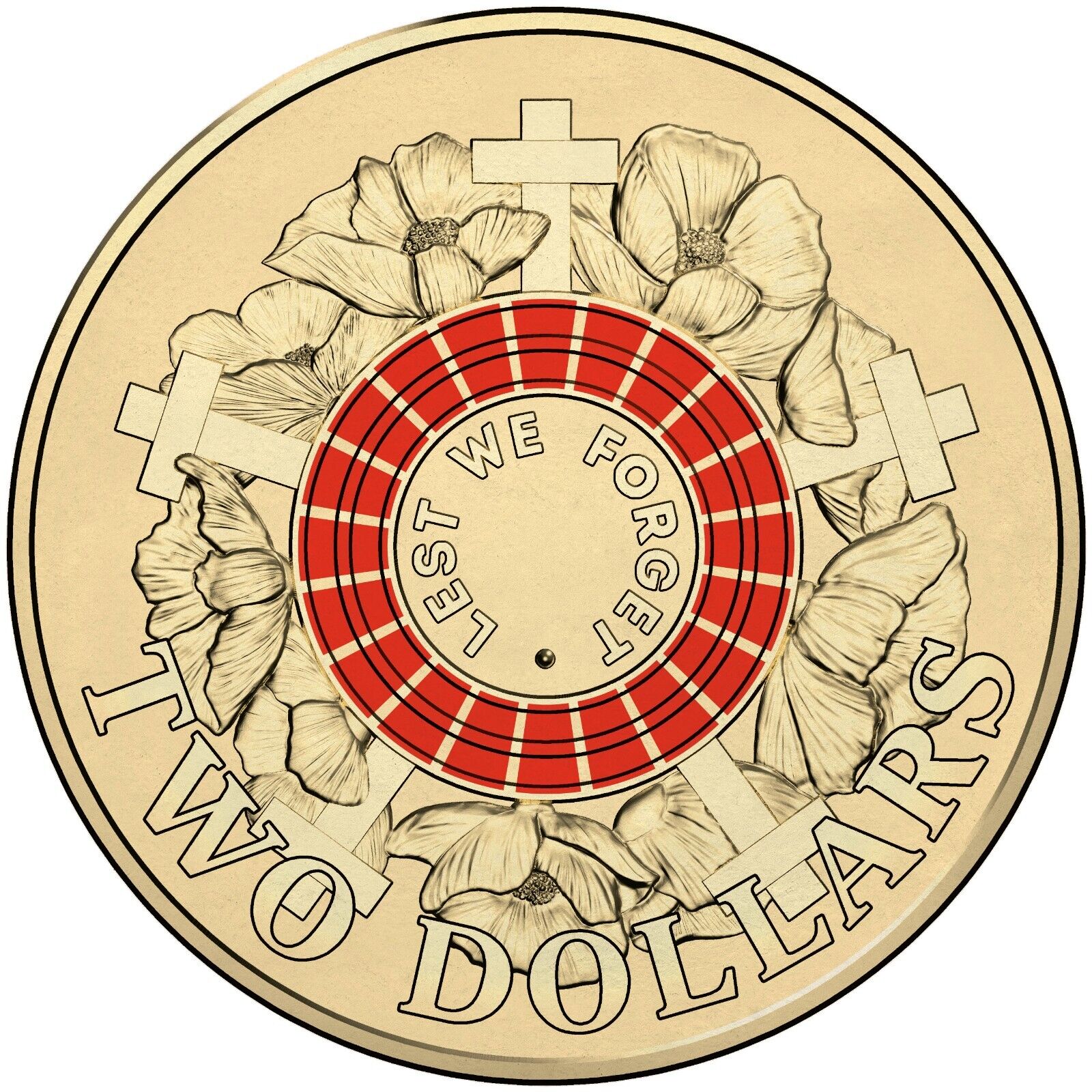 2015 $2 Red Anzac Cove Lest We Forget War Graves two dollar coloured coin CIRC