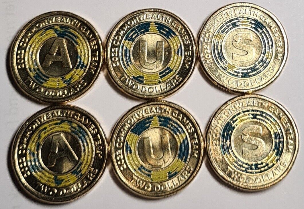 2022 $2 Commonwealth Games Team Australian coloured two dollar Coin "U" CIRC