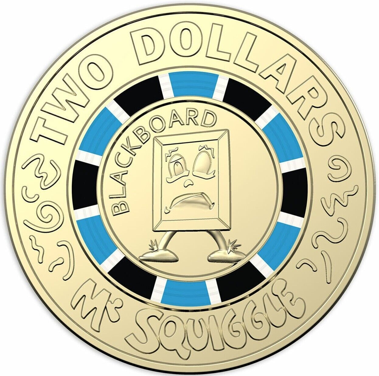 2019 $2 MR SQUIGGLE - BLACKBOARD AUSTRALIAN TWO DOLLAR COLOURED COIN QUEEN CIRC