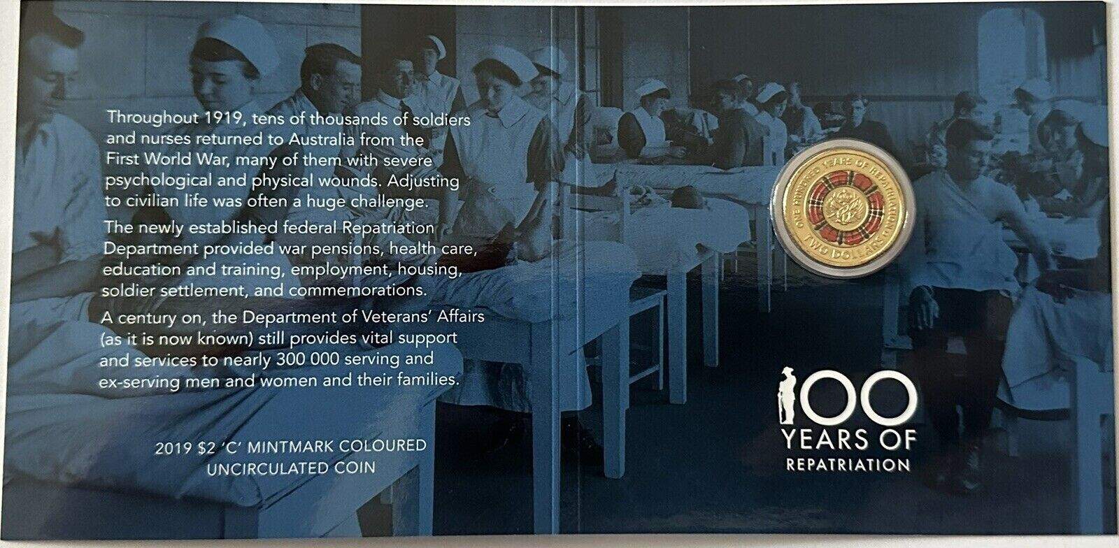 2019 Repatriation 100 years $2 Dollar Coloured Mint Mark C Coin in card UNC New