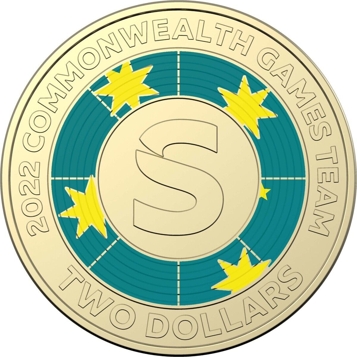 2022 $2 Commonwealth Games Team Australian coloured two dollar Coin "S" CIRC