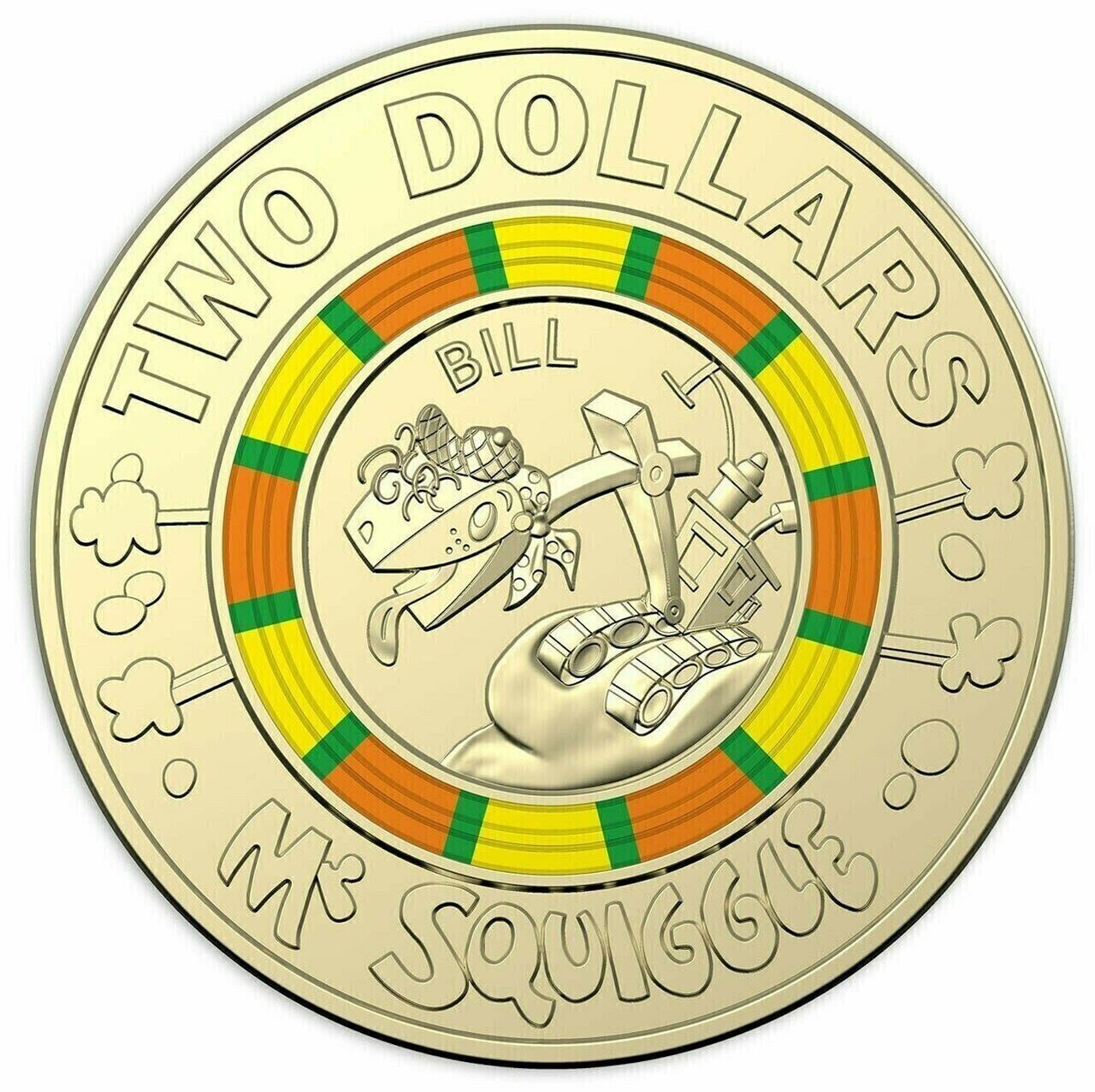 UNC 2019 $2 Mr Squiggle Bill Aus Two Dollar Coloured Coin Queen ex bag / roll