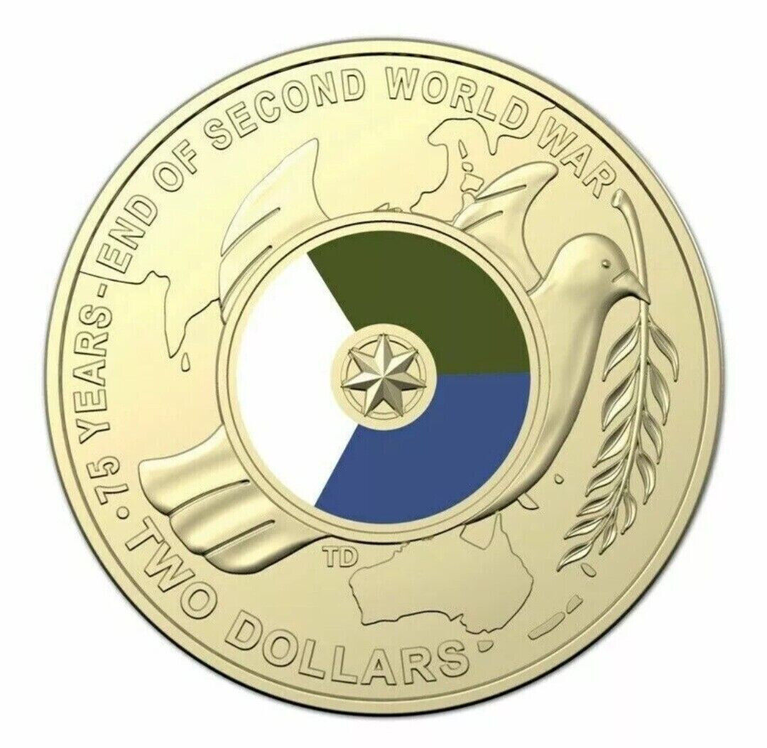 2020 $2 White dove 75th Anniversary The End of WW2 two Dollar coloured Coin CIRC