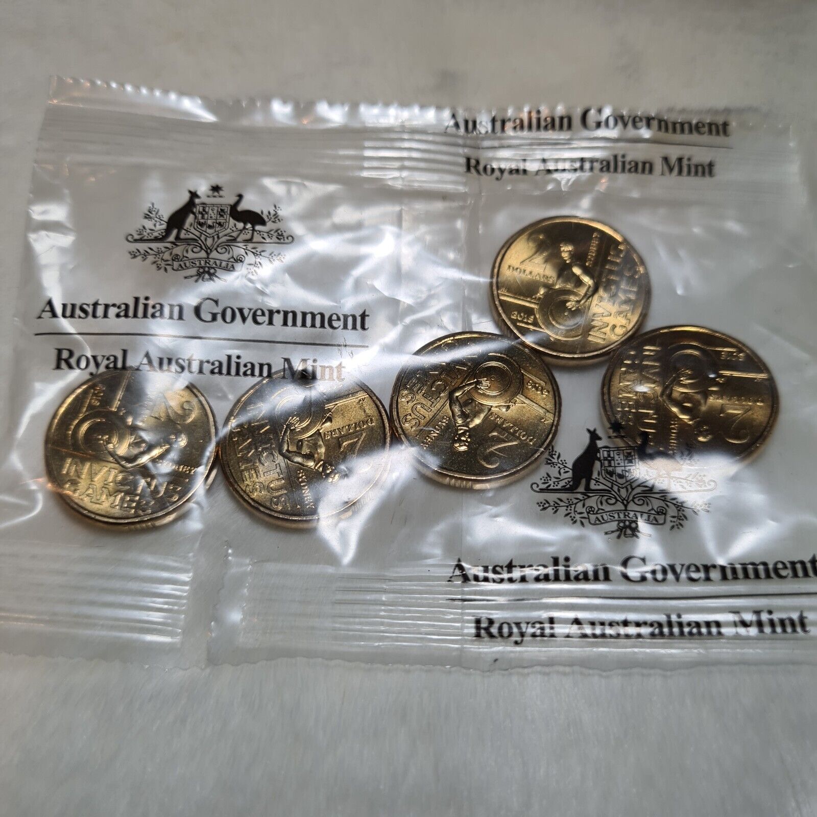 UNC 2018 $2 INVICTUS GAMES RAM BAG AUSTRALIAN TWO DOLLAR QUEEN SHINY ( 5 COINS)