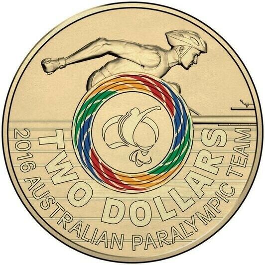 2016 $2 RIO PARALYMPIC RING AUSTRALIAN TWO DOLLAR COLOURED COIN QUEEN RARE CIRC