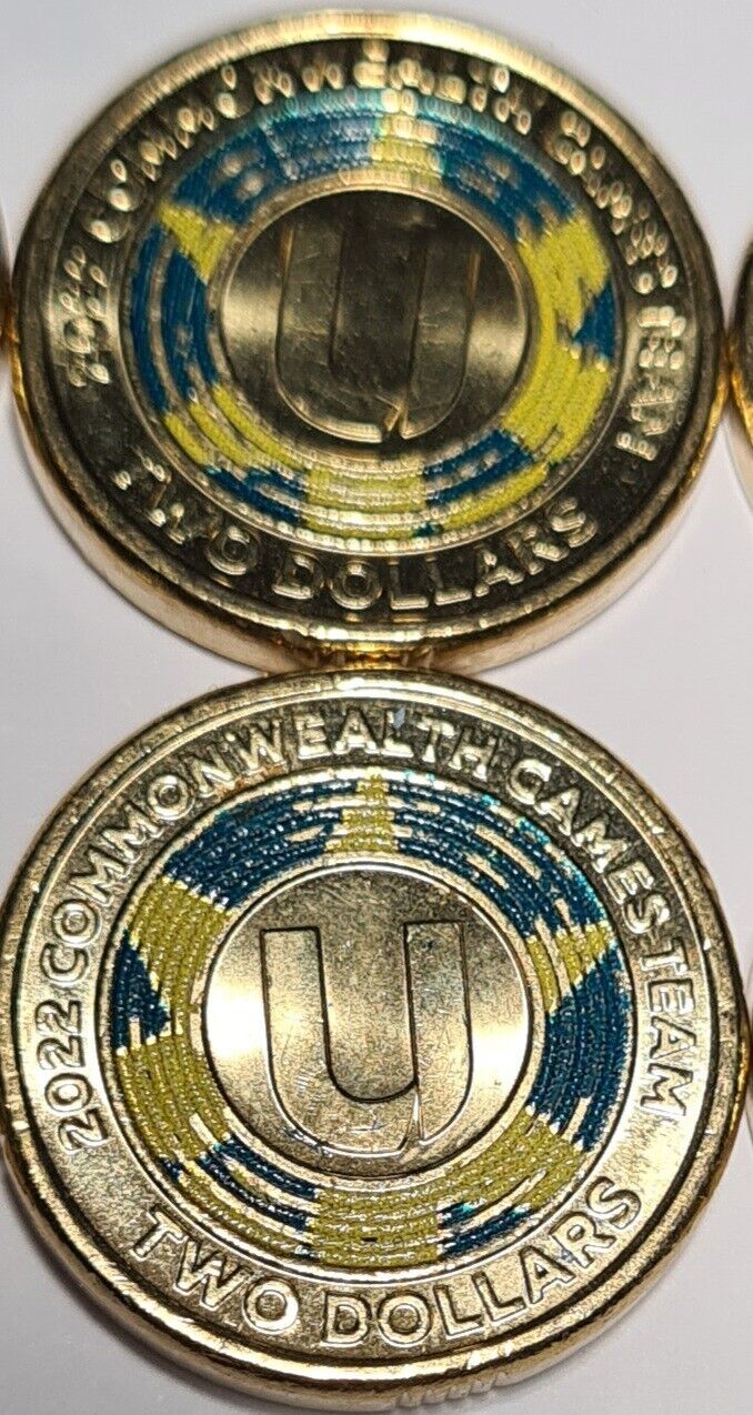 2022 $2 Commonwealth Games Team Australian coloured two dollar Coin "U" CIRC