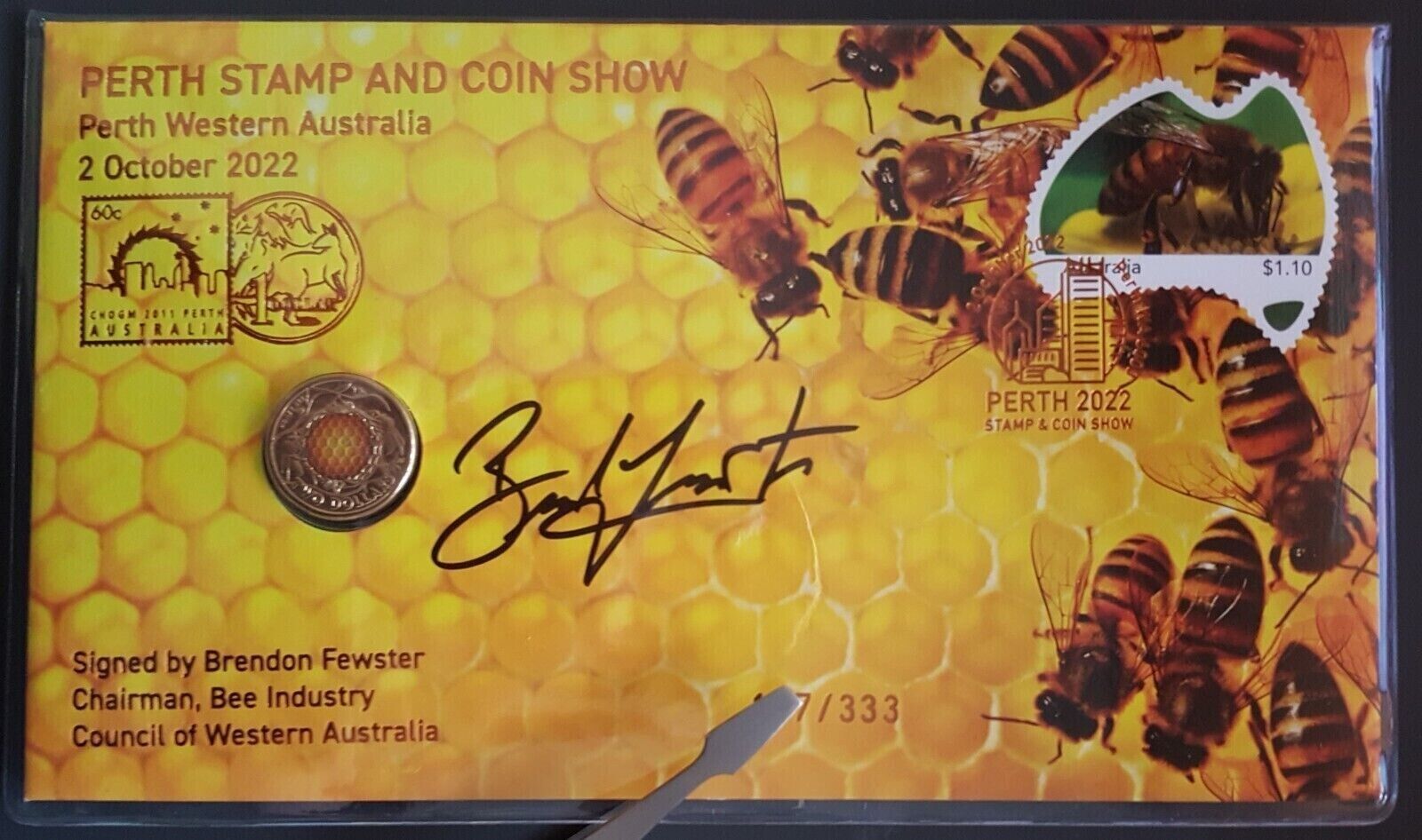 2022 Perth Stamp & Coin Show $2 Bee Keeping PNC Honey Bee Limited 235/333 RARE