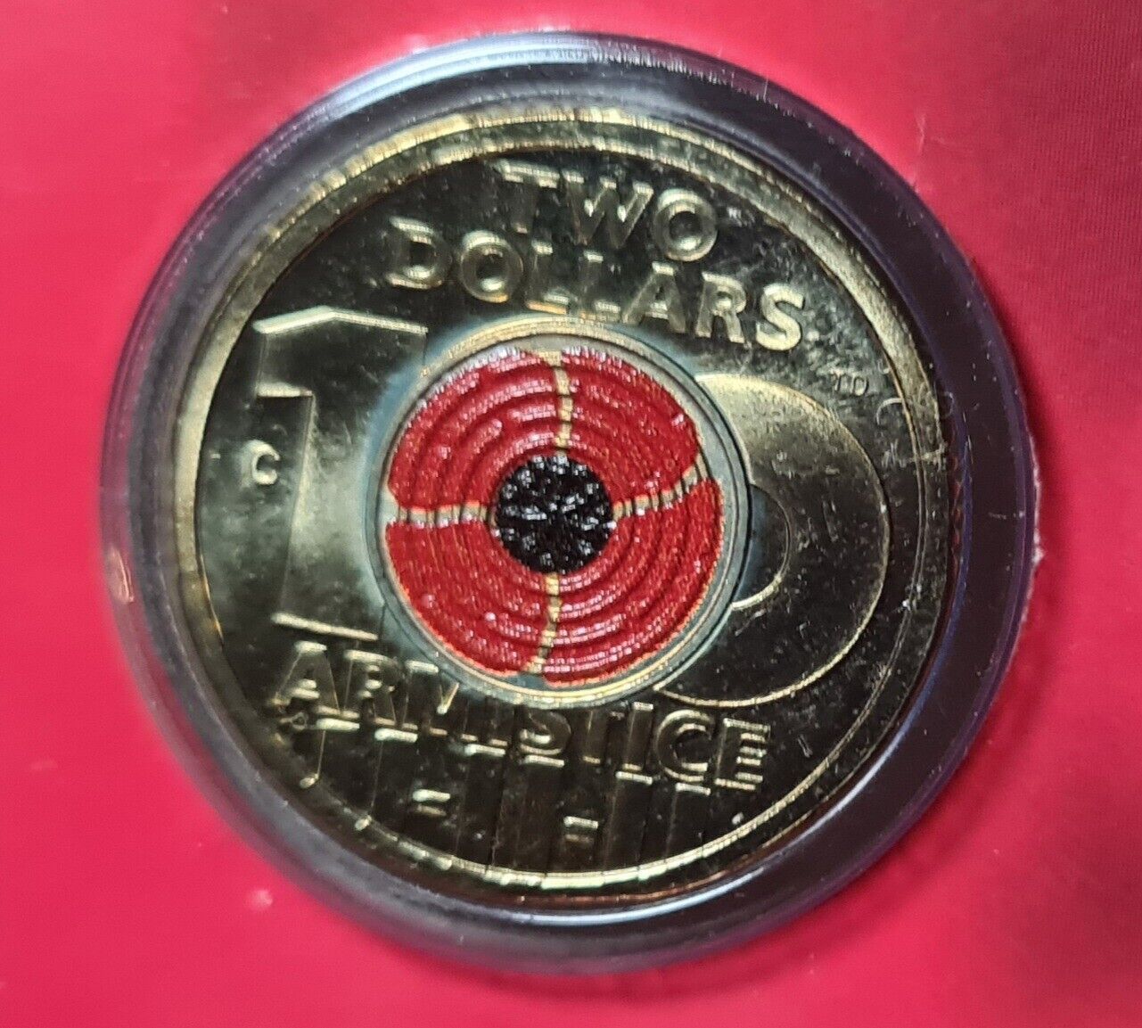 2018 ANZAC Armistice Red Poppy $2 dollar Coin, Remembrance Day C Mint Mark Card