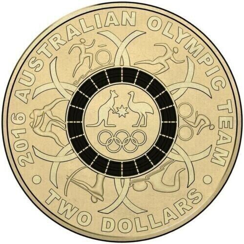 2016 $2 RIO OLYMPIC GAMES BLACK AUSTRALIAN COLOURED TWO DOLLAR $2 COIN CIRC