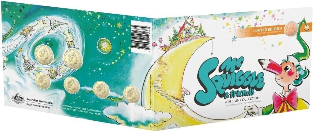 2019 MR SQUIGGLE AND FRIENDS FOLDER 7 UNC $2 & $1 Coin Collection Set RAM