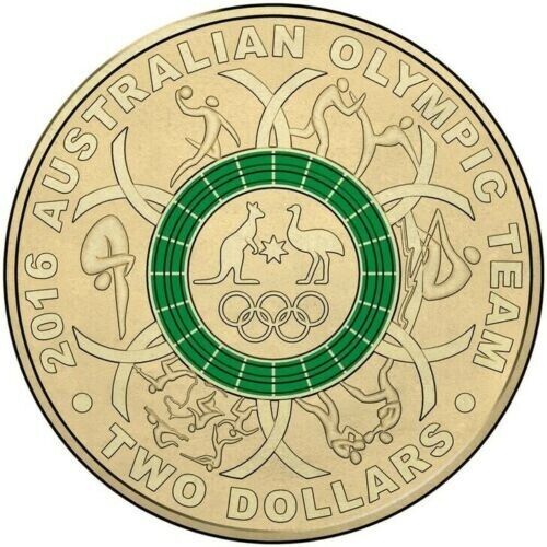 UNC 2016 $2 GREEN RIO OLYMPIC RING AUSTRALIAN TWO DOLLAR COIN EX BAG / ROLL