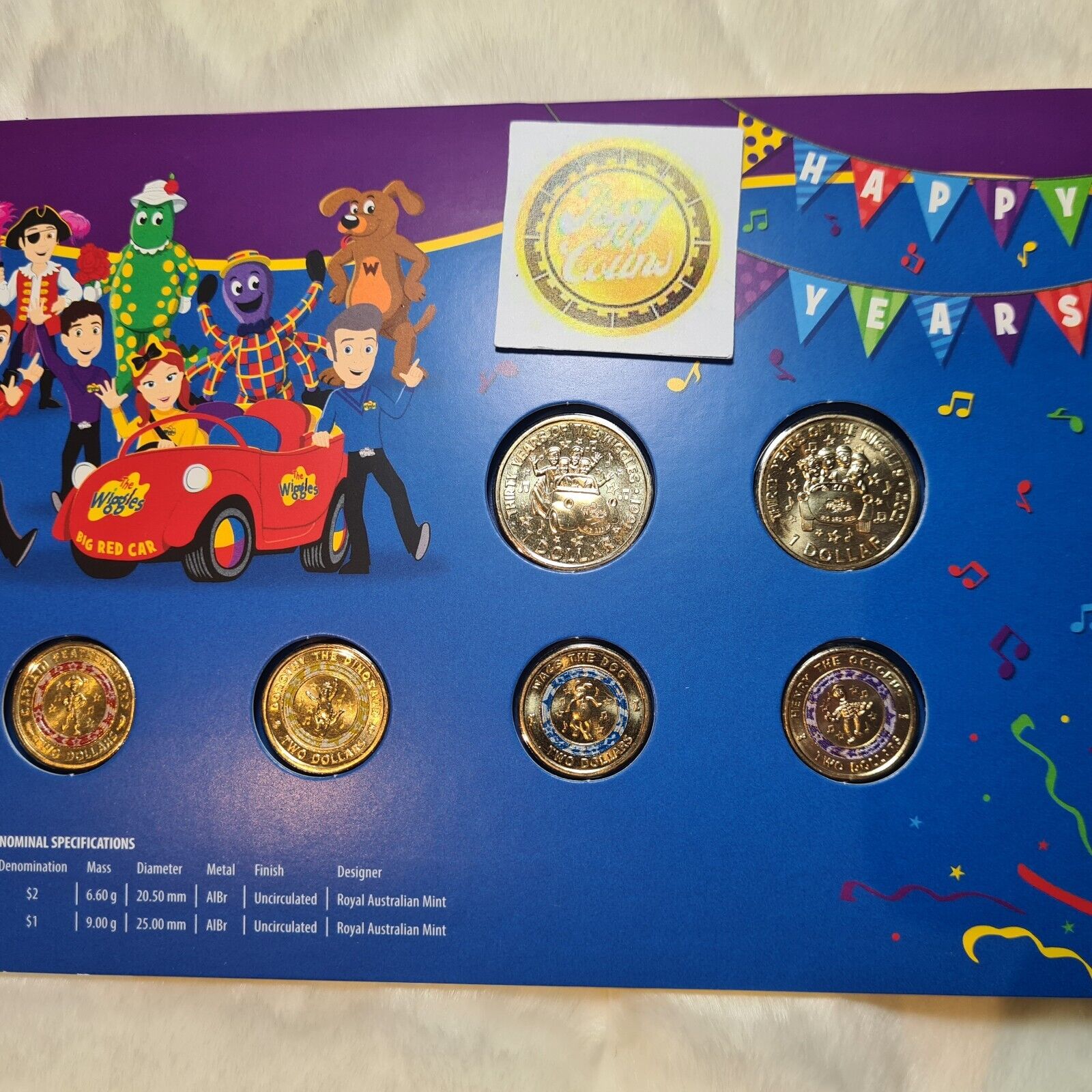 2021 The Wiggles Six Coin Set Folder Collection UNC Coins Coloured $2 $1 Dollar