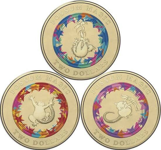 2017 $2 Possum Magic Australian Two dollar Queen Coloured 3 Coin set RARE CIRC