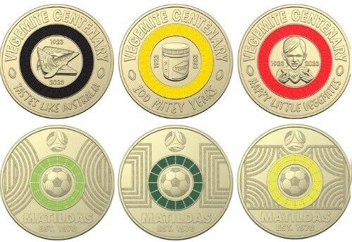 New 2023 $2 Vegemite & Matilda full 2 dollar coin set 6 coins aUNC