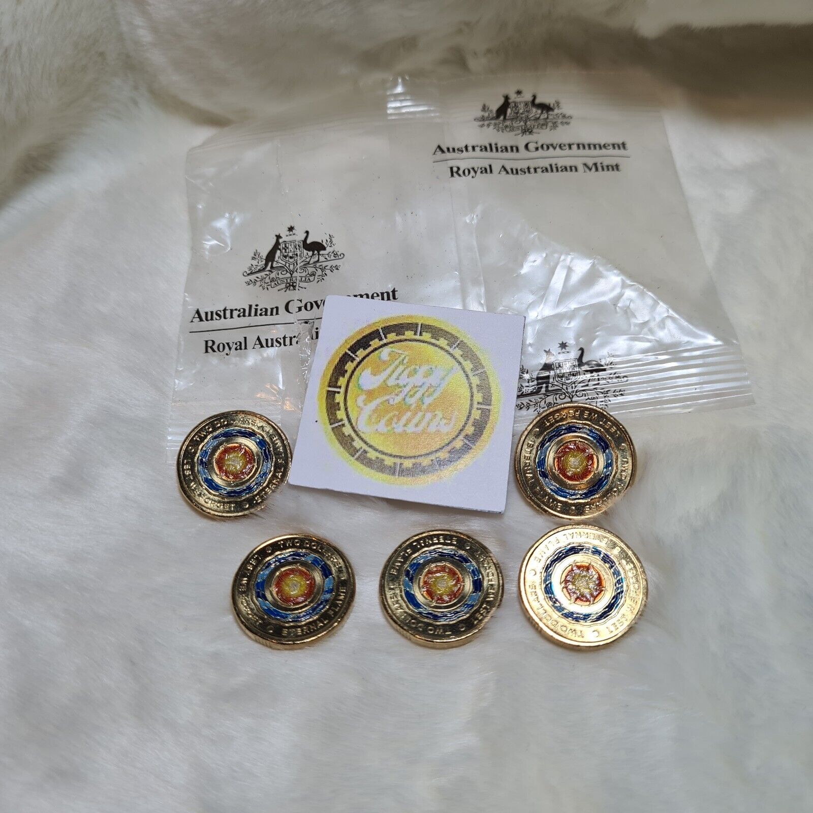 UNC 2018 $2 LEST WE FORGET ETERNAL FLAME TWO DOLLAR COLOURED COIN EX BAG / ROLL