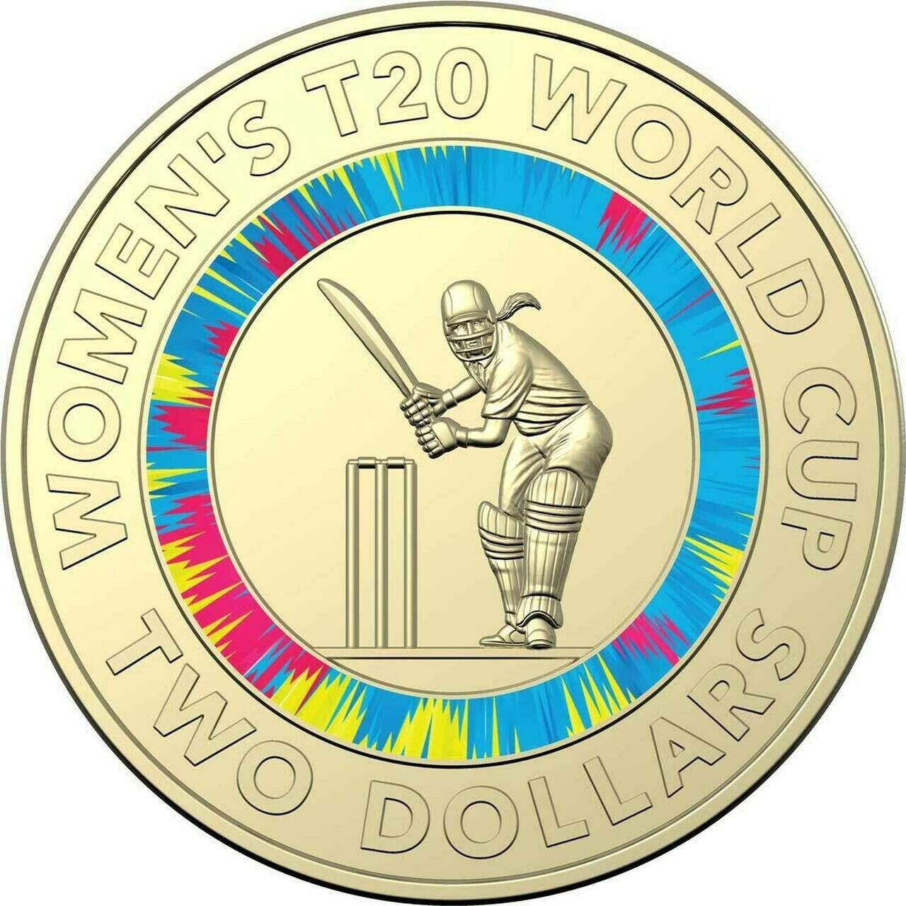 2020 $2 ICC WOMENS T20 WORLD CUP CRICKET AUSTRALIA COLOURED TWO DOLLAR COIN CIRC