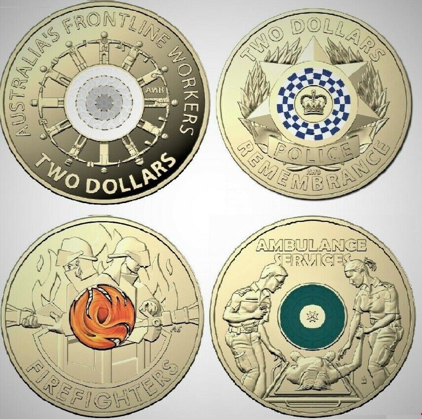 Australia $2 Two Dollar Coin Set Fire, Ambo, Police, Frontline Workers 2000 aUNC