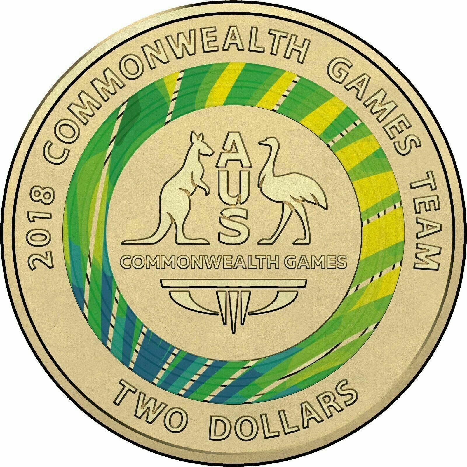 UNC 2018 $2 Green Commonwealth Games Coat of arms gold coast AUS Two Dollar Coin