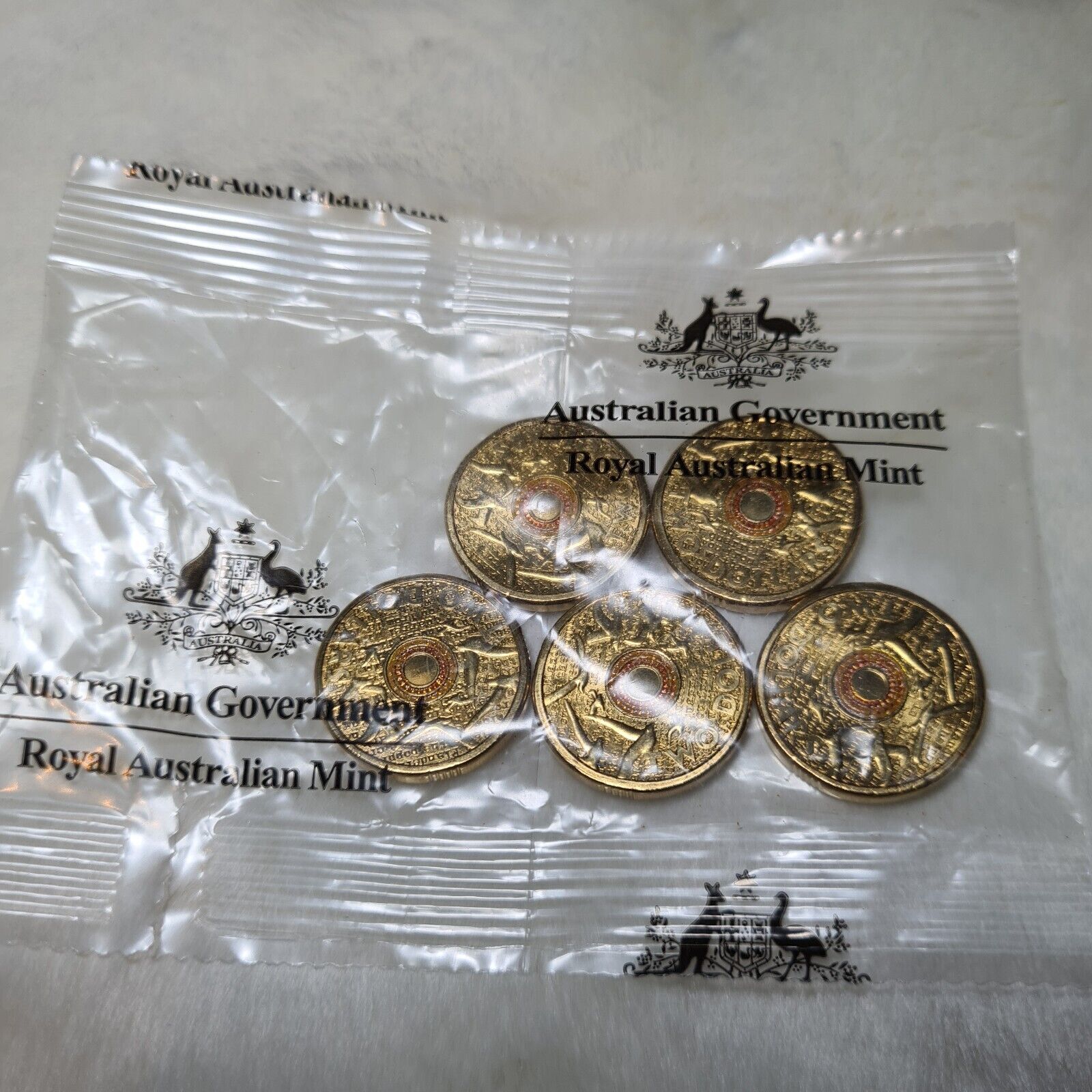 UNC $2 2015 Flanders Field RAM BAG Orange Australian Two Dollar Coin (5 COINS)