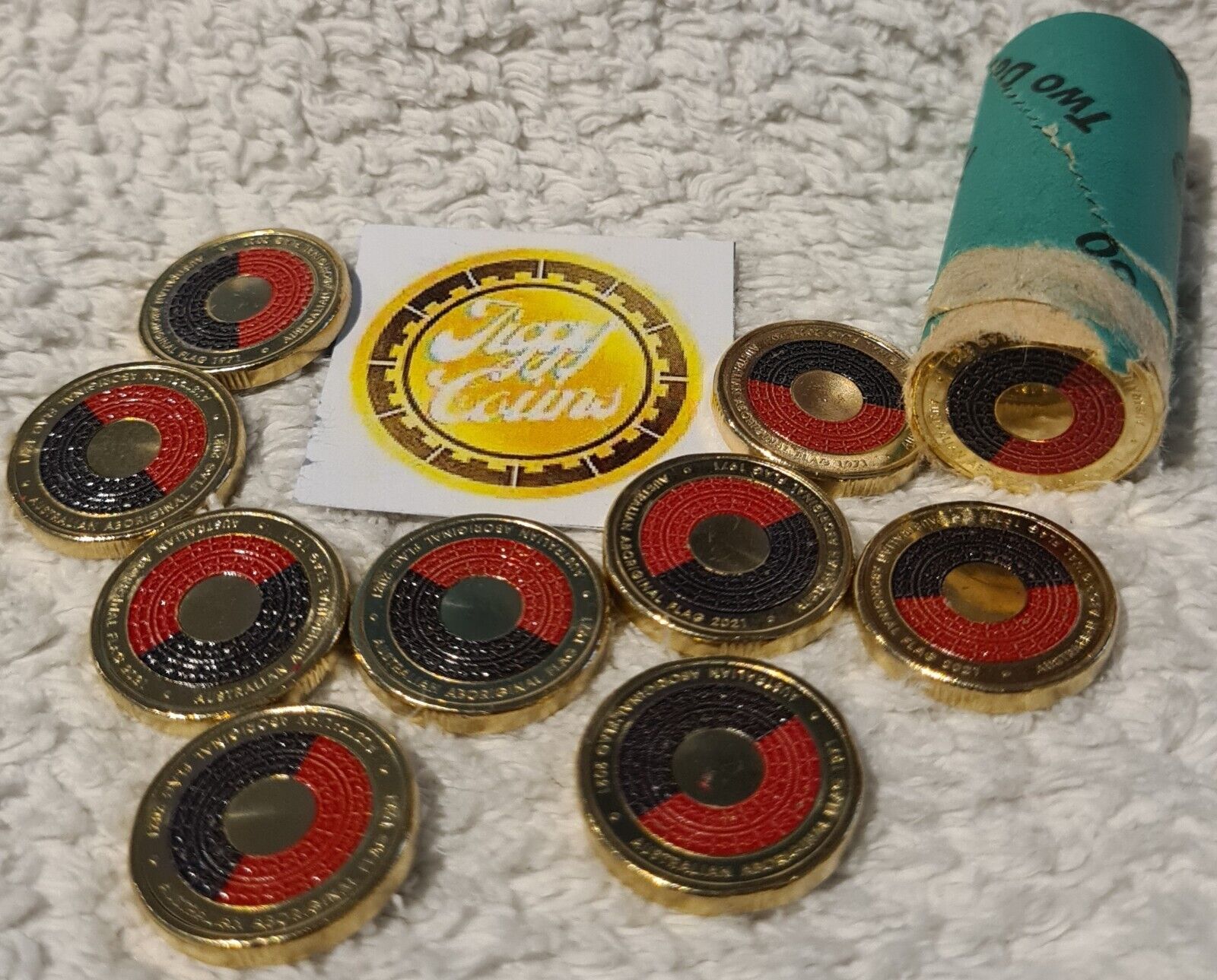 UNC 2021 $2 ABORIGINAL FLAG AUSTRALIAN TWO DOLLAR COLOURED COIN EX BAG/ ROLL