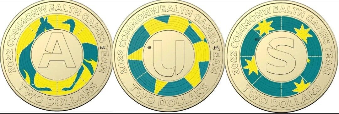 2022 Australian Commonwealth Games - 3 Coin Set $2 "A" "U" "S" TWO DOLLAR AUS